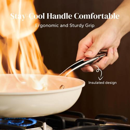 Redchef Nonstick Frying Pan Skillet, Ceramic Non-Stick Saute Pans, 11 inch Cooking Fry Pan with Stay Cool Handle, All Stovetops (Gas, Electric & Induction), Dishwasher/Oven Safe, PFAS-Free, Non Toxic
