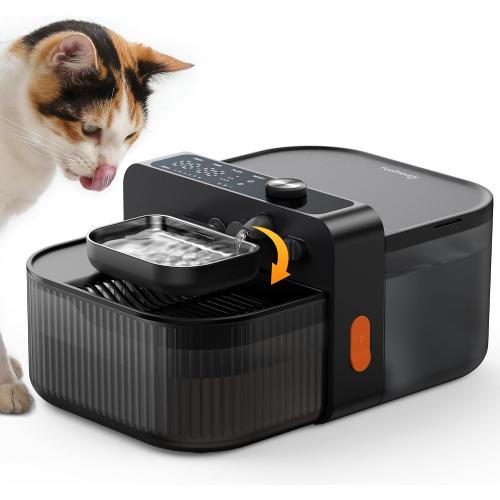 FEELNEEDY Wireless No Filters Cat Water Fountain, Wastewater Separation, Stainless Steel Bowl, 3000mAh 3.5L Pet Water Fountain for Indoor Cats & Dogs Dispenser, Black