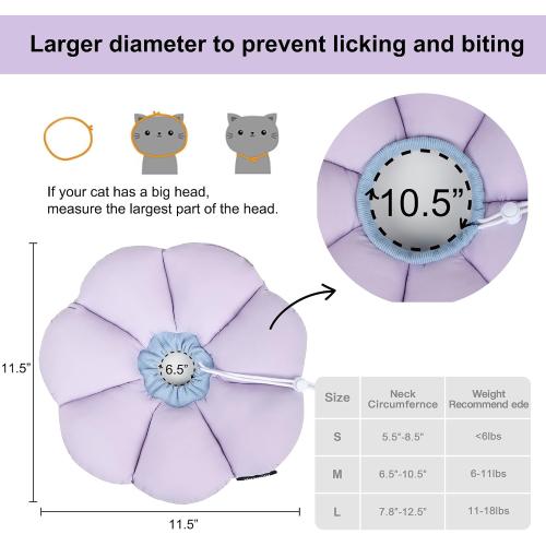Cat Cone Collar,Cute Waterproof Cat Recovery Collar,Anti-Bite Lick Wound Healing Safety Elizabethan e Collar for Cats,Purple Flower All-Season Style…