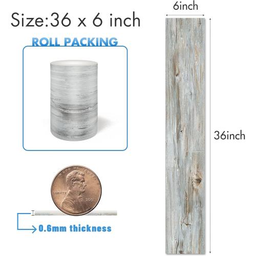 Wood Peel and Stick Floor Tiles,36Pack,54 Sq.Ft，Waterproof Laminate Vinyl Flooring Sheet Rolls,Adhesive&Removabel Plank on Flooring for Renters,Living Romm, Bedrooms, Bathroom (36 x 6，Dustgray)