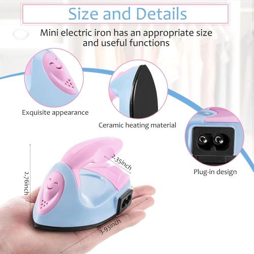 Honoson Mini Craft Iron Mini Heat Press Small Iron 3.93 x 2.36 x 2.76 in Portable Handy Tiny Flatiron with Charging Base Accessory for Fuse Bead Patch DIY Heat Transfer Vinyl(Light Pink, Light Blue)