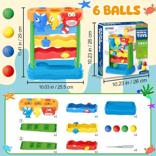 Toys for 1 2 3 Years Old Boys & Girls, Toddler Musical Toy for 6-12-18-24 Months, Interactive Montessori Toys with Light & Sound,Christmas Birthday Gifts for Baby Age 1-2 Years Old