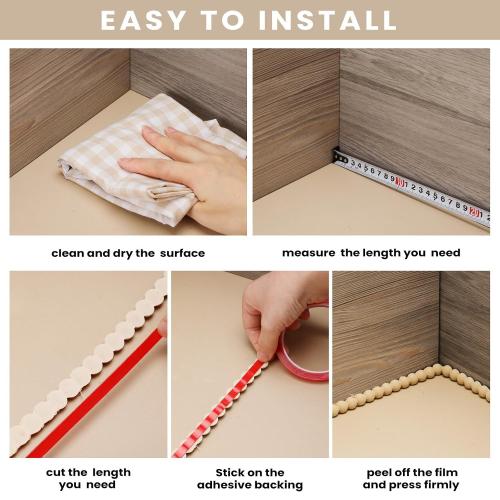 Leinuosen Flexible Bead Molding Trim Peel and Stick Wood 10ft /15 mm