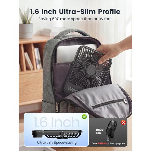Warmco 10000mAh Portable Travel Fan 7-inch, Max 24H Runtime, Ultra-thin Quiet Rechargeable Battery Operated Desk Fan with Digital Display for Camping, Office, Bedroom, Cruise Essentials