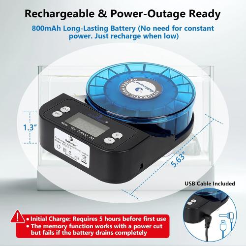 fishkeeper Automatic Fish Feeder for Aquarium - 2025 Upgraded Rechargeable and Precision Fish Feeder Auto Dispenser for Betta Fish & Turtle, Moisture & Proof Vacation Self Feeding(Memory Function)