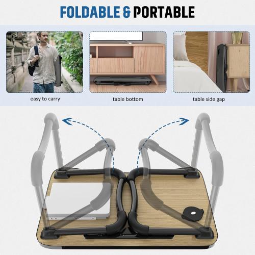 Zapuno Foldable Laptop Bed Table, Laptop Desk, Breakfast Tray, Arc Shape | Multi-function Lap Bed Tray, Storage Drawer and Water Bottle Holder, Slot for Eating, Working, For Bed/Couch/Sofa