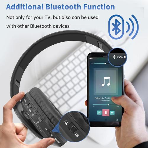 WallarGe Wireless Headphones for TV Watching, Comfortable for Seniors with Bluetooth 5.3, Easy Setup Headphones with USB Transmitter, 25 Hours Play and No Audio Delay