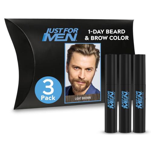 Just for Men 1-Day Beard & Brow Color, Temporary Color for Beard and Eyebrows, For a Fuller, Well-Defined Look, Up to 30 Applications, Light Brown, Ships in Eco-Friendly Packaging (Pack of 3)