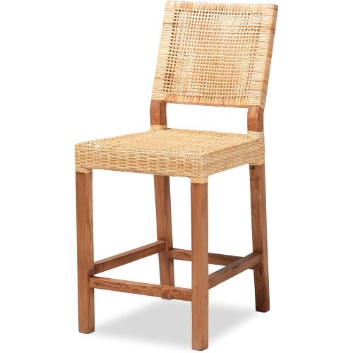 Baxton Studio Lesia Modern Bohemian Natural Brown Rattan and Walnut Brown Finished Wood Counter Stool (set of 2)