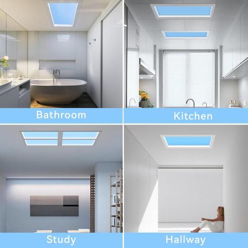 2x1 Ft Smart Blue Sky Light Ceiling Lamp, APP Control and Biological Rhythm Simulate Sunlight Irradiation, Artificial Skylight for Living Room, Bathroom, Office (2x1 Ft)