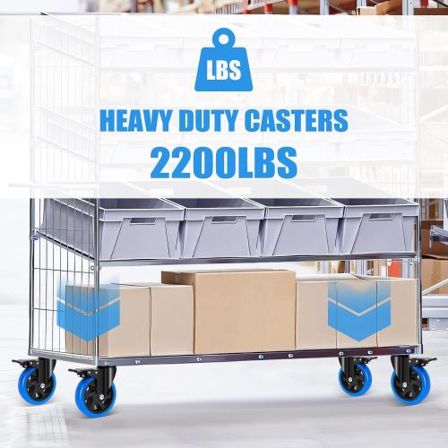 5 Inch Casters Wheel Set of 4, 2200 Lbs Heavy Duty Casters, Safety Locking Industrial Casters with Brake, No Noise Plate Wheels for Cart, Workbench, Furniture (Free Hardware Kits)