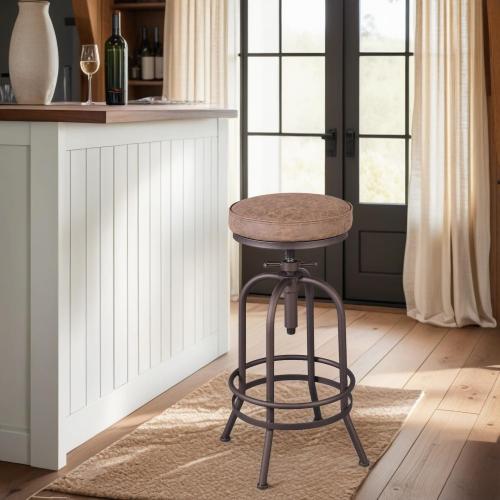 Diwhy Industrial Bar Stool-26-32 Inch Adjustable Swivel Metal PU Leather Seat Stool Bar Height Bar Stool with Footrest-for Kitchen, Dining Side Chair, Pub, Bistro, Set of 2, Copper