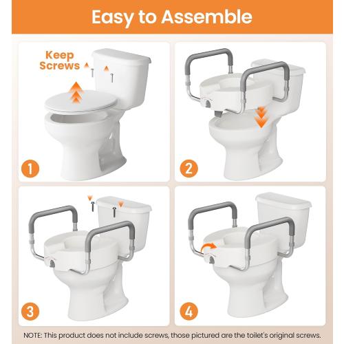 HOMLAND Toilet Seat Risers for Seniors, Adjustable Width & Height, 300 Lbs | Removable Padded Handles, Elevated Raised Toilet Seat for Elderly, Handicap, Fits Most Toilet, Dual-Locking System