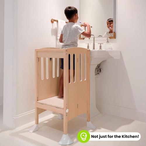 Little Partners Grow 'N Stow Folding Learning Tower, Adjustable Montessori Kitchen Counter Toddler Platform for Cooking, 35 H x 23.25 W x 23 D, Ages 18 mos. to 6 yrs. (Natural)