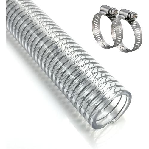 Flexible Hose 1 1/2 id - 10ft Clear PVC Spiral Steel Wire Reinforced Vinyl Tubing 1.5 inch Plastic Vacuum Pipe Flex Suction Hose for Dust Collection Boat Marine Pump, Drain Water Fuel Gas