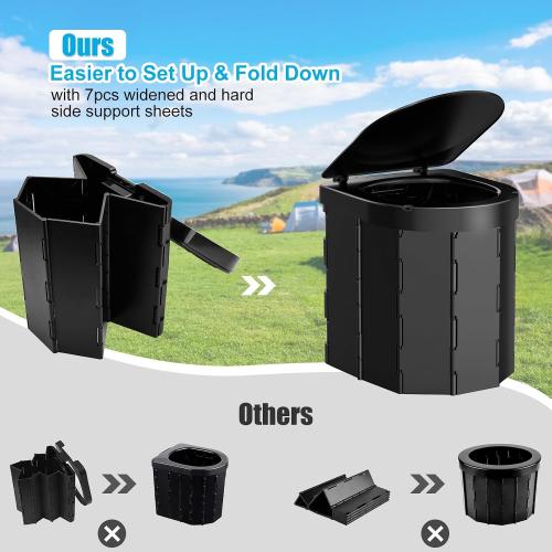PAHTTO Portable Camping Toilet, Folding Toilet for Adults with Lid and Retractable Toilet Paper Holder, Waterproof Porta Potty with Carry Bag and Disposible Liners