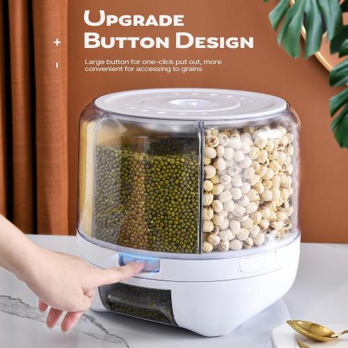 Grain Dispenser, 360° Rotating Storage Container, 6 Grid Food Dispenser