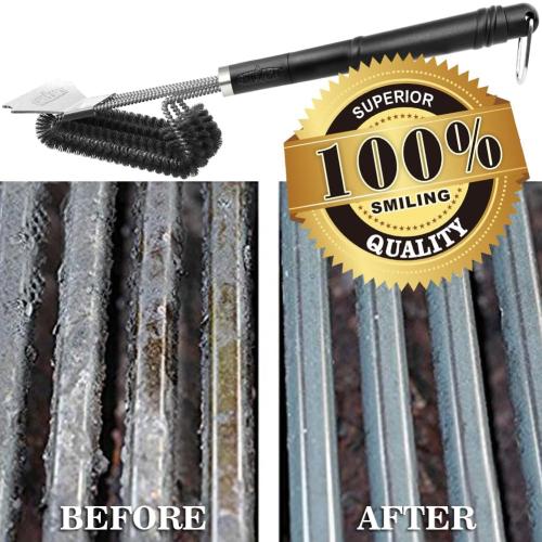 GRILLART Grill Brush and Scraper BBQ Brush for Grill, Safe 18 Stainless Steel Woven Wire 3 in 1 Bristles Grill Cleaning Brush, BR-4516
