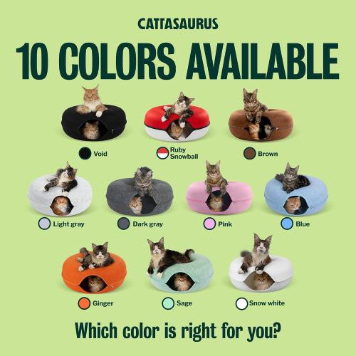 Cattasaurus Peekaboo Cat Cave Donut for Multiple & Large Cats up to 30-45 lbs, 3-in-1 Self Warming Cat Bed, Tunnel & Scratcher for Indoor Cats, Washable & Detachable Small Dog Bed (Black, Jumbo)