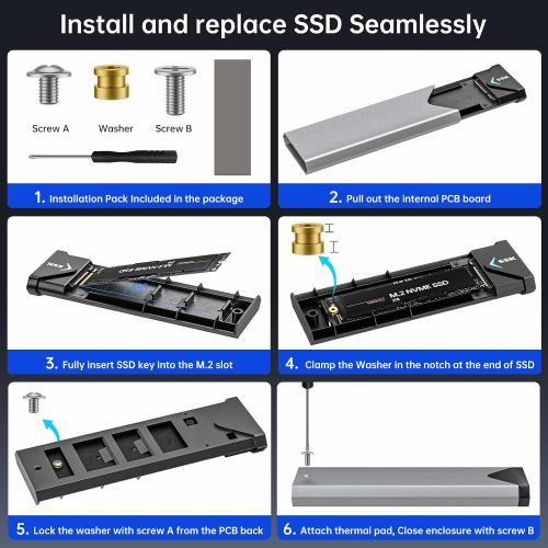 SSK M.2 NVME SATA SSD Enclosure Adapter, USB 3.2 Gen 2 (10 Gbps) to NVME PCI-E SATA M-Key/(B M) Key Solid State Drive External Enclosure Aluminum Support UASP Trim for SSDs 2242/2260/2280