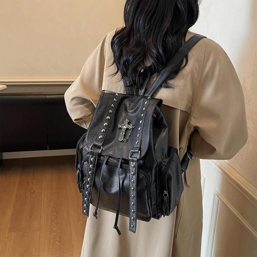 Studded Backpack Cross Metal Studs Y2k Emo Purse Punk Backpack for Women 2000s Goth Edgy Daypack Gothic Daily Party Club(Black)