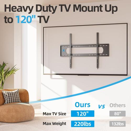 Black Heavy Duty TV Wall Mount for 55-100 inch Large TVs up to 200 LBS & 800x600 mm Vesa, Ultra Slim Fixed TV Mount, Low-Profile TVS Bracket, 16 24 32 Wood Stud, Fit Most 65  75  85 86 90 98 100 TVs
