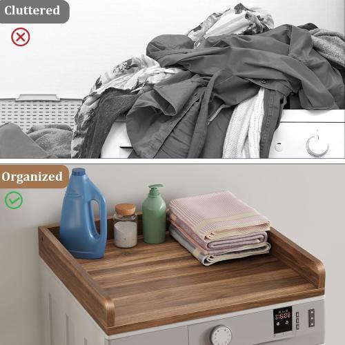 Washer Dryer Countertop, Countertop for Washer and Dryer with Non-Slip Pads and Round Corner Edge Rails, 27.5 D x 27.5 W x 3.2 H, Laundry Room Organization(Chestnut)