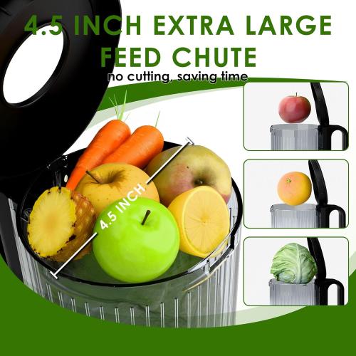 Cold Press Juicer, Touchscreen Juicer Machines with 4.5'' Wide Feed Chute, Stainless Steel Masticating Juicers Easy to Clean, Ergonomic Operational Panel Design, High Juice Yield, Gray