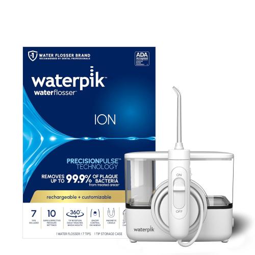 Waterpik ION Professional Water Flosser, Rechargeable and Portable for Teeth, Gums, Braces, 10 Settings, 7 Flossing Tips For Multiple Users And Needs, ADA Accepted, WF-12 White, Packaging May Vary