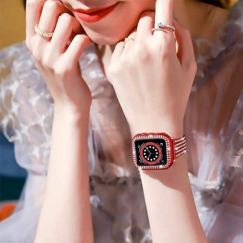 JOHIPI 3-Pack Compatible With Apple Watch Band 38mm 40mm 42mm 44mm   Case, Women Jewelry Bling Diamond Metal Strap with Diamond Case and Glass Screen Protector Case For iWatch Series SE 6 5 4 3 2 1