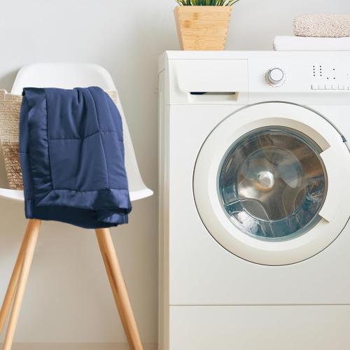 Full/Queen Madison Park Windom Down Alternative Blanket, Premium 3M Scotchgard Moisture Wicking Treatment, Lightweight and Soft Bed Cover For All Season, Satin Trim, Navy