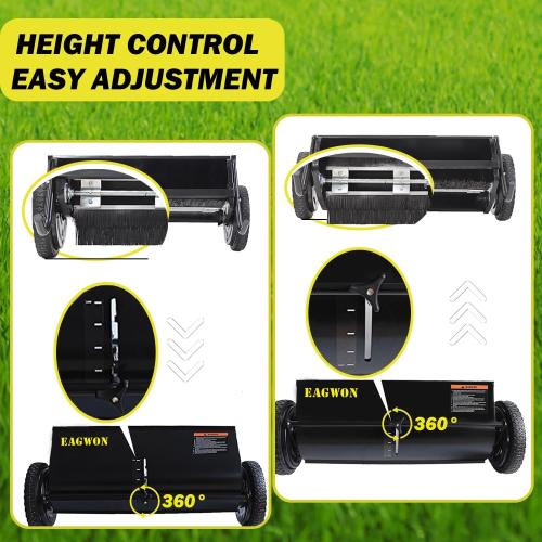 Push Lawn Sweeper, 26-Inch Width, 7 Cu. Ft. Hopper Capacity, 4 Spinning Brushes, Adjustable Height, Durable Steel Frame with Rubber Wheels, Ideal for Leaves and Grass