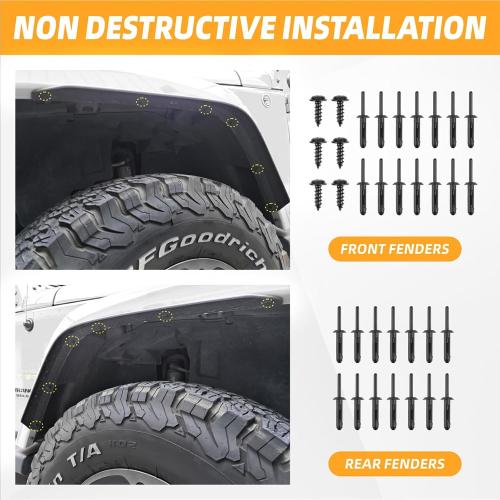 Front & Rear Fenders Flares Extension for 2007-2018 Jeep Wrangler JK JKU Widened Wheel Fenders Flares, Installed on the Original Fender Flares