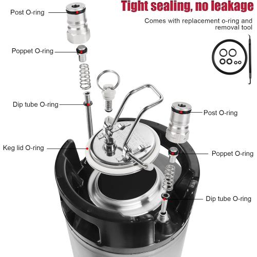 New 5 Gallon Keg Corny Keg, Stainless Steel Cornelius Keg with Ball Lock Keg Fittings, 5 Gallon Beer Keg with Dual Rubber Handle, Ball Lock Keg for Home Brewing