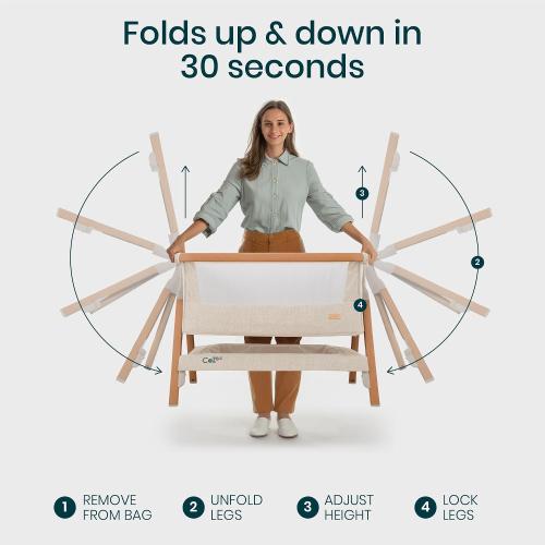 Tutti Bambini CoZee® 2-in-1 Baby Bassinet & Bedside Sleeper - Fast-Folding Bedside Bassinet, Baby Crib with 6 Mattress Heights & Breathable Mesh Window, Mattress Included, 0-6 Months (Walnut & Ecru)‼️light use‼️
