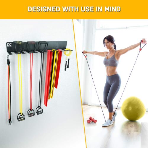 Size 12 hooks Color Black Double Circle Gym Storage Rack with 12 Hooks, Multi Purpose Gym Equipment Wall Rack Hanger for Pro Home Gym Storage for Exercise Bands, Barbell Bars, Jumprope (Hardware Included)