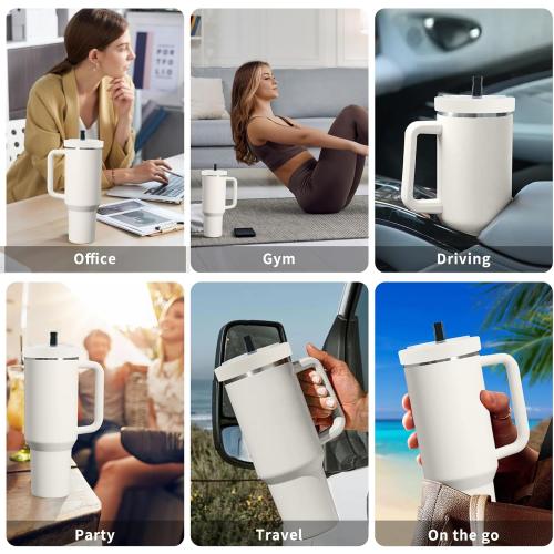 Tcamp 40 oz Flip Straw Leak Proof Lid for Stanley Quencher H2.0, Silicone Tumbler Replacement Lid for Stanley Cup Accessories, Spill Proof Straw Cover for Tumbler Accessories(Cream White)