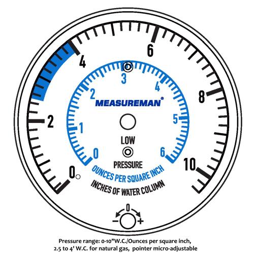 MEASUREMAN Natural Gas or LP Gas Manifold Pressure Test Kit, 0-10 W.C., 1/4 NPT, 40 Length Hose