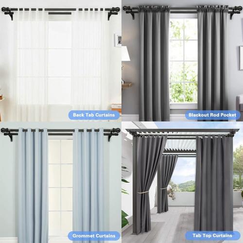 Heavy Duty 1 Inch Black Double Curtain Rod, Splicing Adjustable Design for Windows 66 to 120 Inches, with Snap-On Brackets & Decorative Finials for Sliding Doors & Living Room
