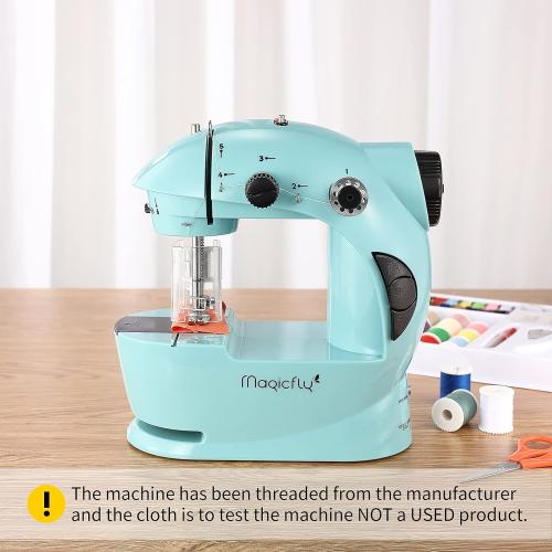 Magicfly Mini Sewing Machine with Extension Table, Dual Speed Portable Sewing Machine for Beginners with Light, Sewing Kit for Household Use, Blue