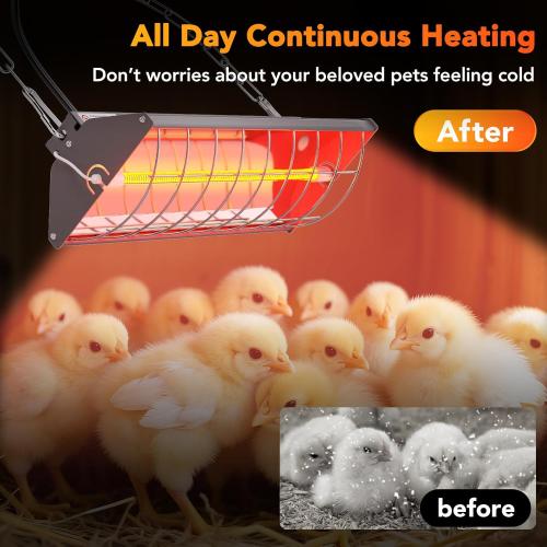 Large Heat Lamp for Chickens, 300W Carbon Fiber Chicken Coop Heater with 2 Heat Modes, Adjustable Hanging Brooder Heater Plate, Chicken Heater for Coop Poultry, Ideal Chicken Coop Accessories