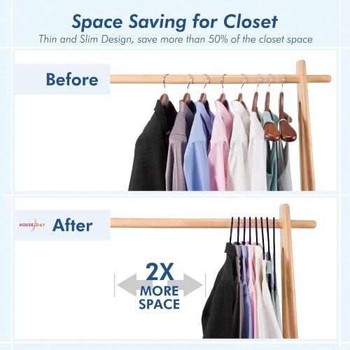 HOUSE DAY Blue Plastic Hangers 60 Pack, Clothes Hangers with Non Slip Hooks, Durable & Space Saving Coat Hanger, Light-Weight Clothing Hangers, Perfect Closet Organizer for Everyday Use