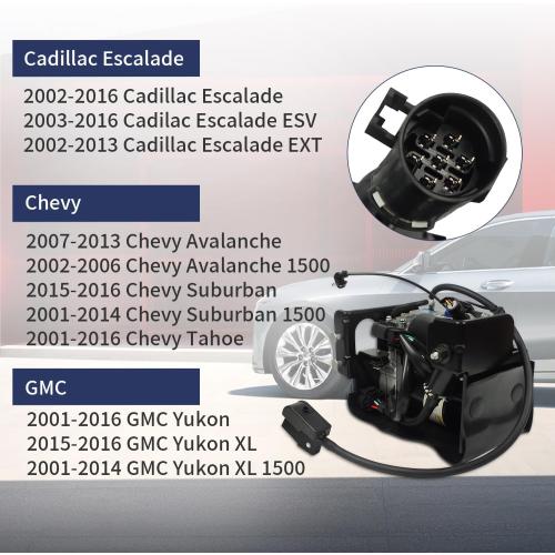 Air Ride Suspension Compressor Pump Compatible with Chevy Avalanche Suburban Tahoe Cadillac Escalade GMC Yukon XL 2001-2013 15254590 19299545 949-099 949-001
