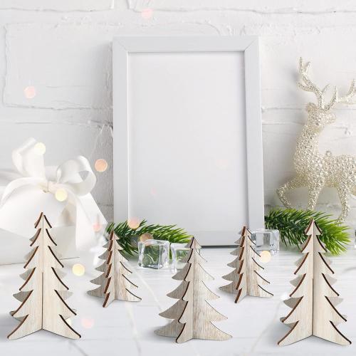 18 Pieces Wooden Christmas Tree Crafts 3D Natural Cutouts Rustic Wood Christmas Tree Decorations Decorative Wood Home Table Decors for Holidays Parties Anniversaries Decorations