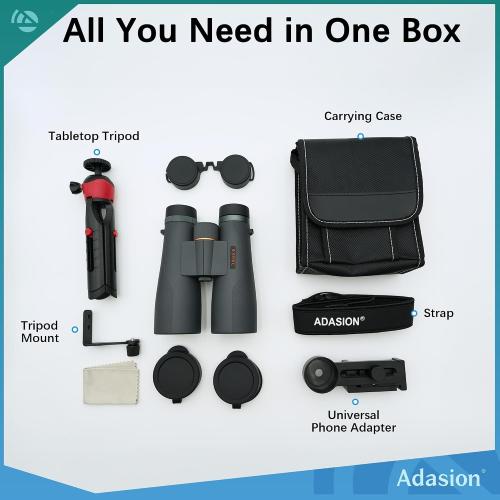 Adasion 15x56 UHD Binoculars for Adults High Powered with Phone Adapter and Tripod, Super Powerful BAK4 Prism Waterproof Binoculars for Hunting Stargazing Bird Watching Hiking Safari Travel Sports