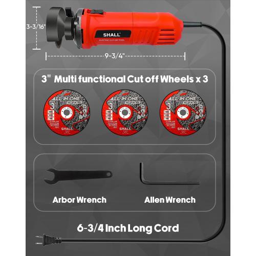 SHALL 3 Inch High-Speed Cut Off Tool, 3.5 Amp Metal Cutter Tool with 3Pcs Multifunctional Cut Off Wheels, 24000RPM Electricl Metal Cutting Tools for Steel, Inox, PVC