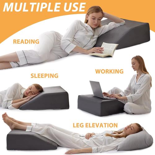 Leg Elevation Pillows, Leg Pillows for Sleeping, Cooling Gel Memory Foam Top, Wedge Pillow for Legs, Leg Wedges for Circulation, Swelling, After Surgery - Removable Cover (8 Inch, Dark Grey)