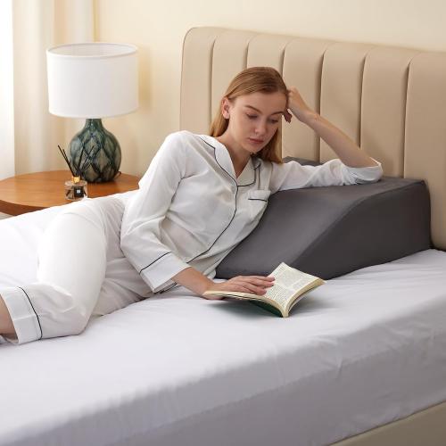 Leg Elevation Pillows, Leg Pillows for Sleeping, Cooling Gel Memory Foam Top, Wedge Pillow for Legs, Leg Wedges for Circulation, Swelling, After Surgery - Removable Cover (8 Inch, Dark Grey)