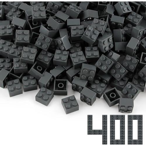 Feleph 2x2 Bricks Dark Stone Gray 400 Pieces Parts Classic Building Creative Play Blocks Set Toy Compatible with 3003 Major Brick Brands