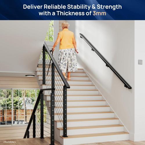 1 Pack 4FTx 2-3/8x1-3/16 Aluminum Black Handrail with Self Drilling Screws Nylon End Caps, Rectangular Handrail Cuttable Flat Top Rail for Deck Stair Railing Indoor Outdoor Cable Railing System